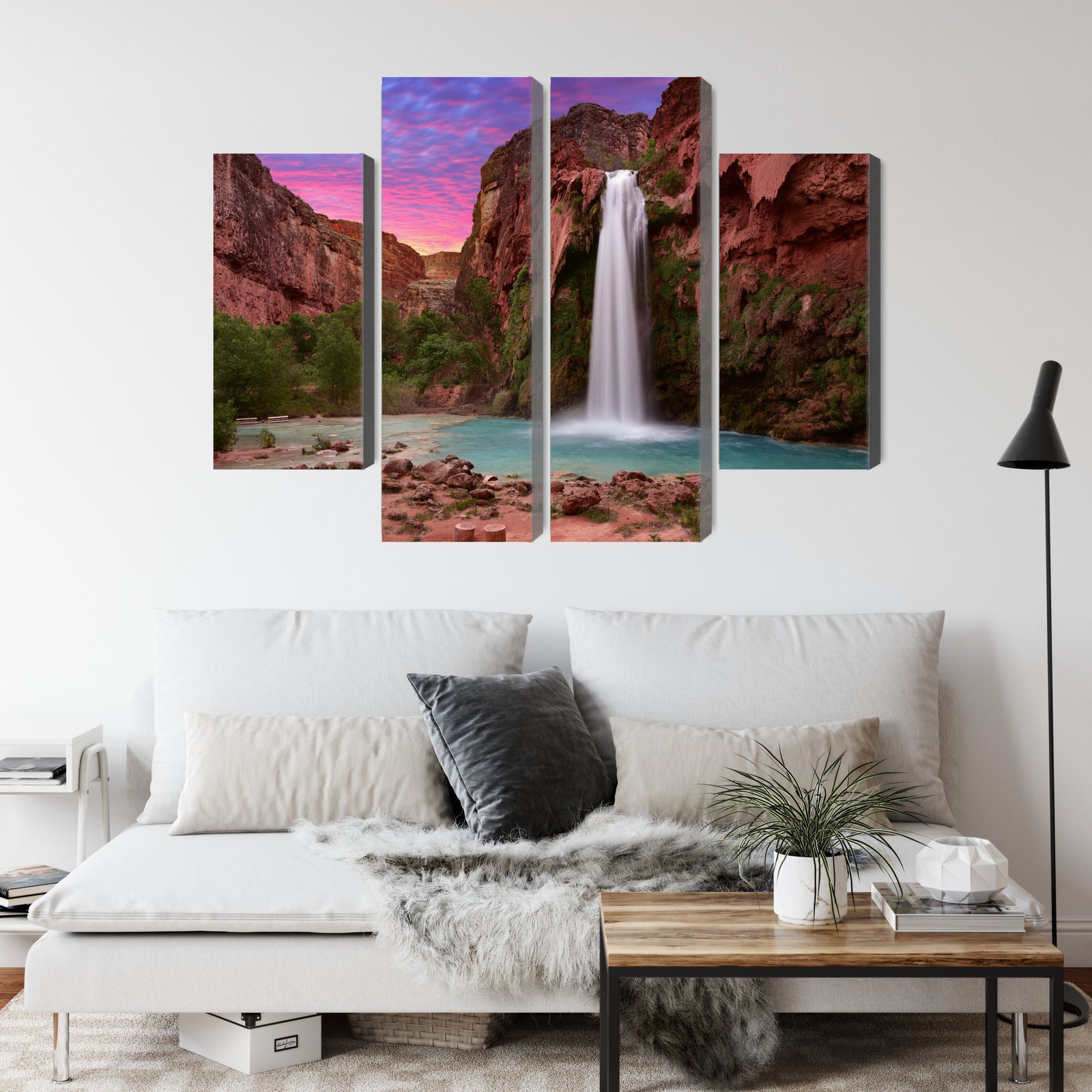 Obraz Wieloczęściowy Wodospady Havasupai – egzotyczna panorama do wnętrz naturalnych, boho i nowoczesnych – widok 3