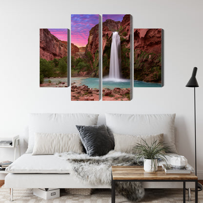 Obraz Wieloczęściowy Wodospady Havasupai – egzotyczna panorama do wnętrz naturalnych, boho i nowoczesnych – widok 3
