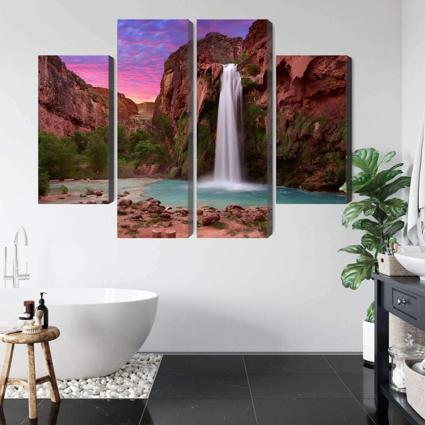 Obraz Wieloczęściowy Wodospady Havasupai – egzotyczna panorama do wnętrz naturalnych, boho i nowoczesnych – widok 4