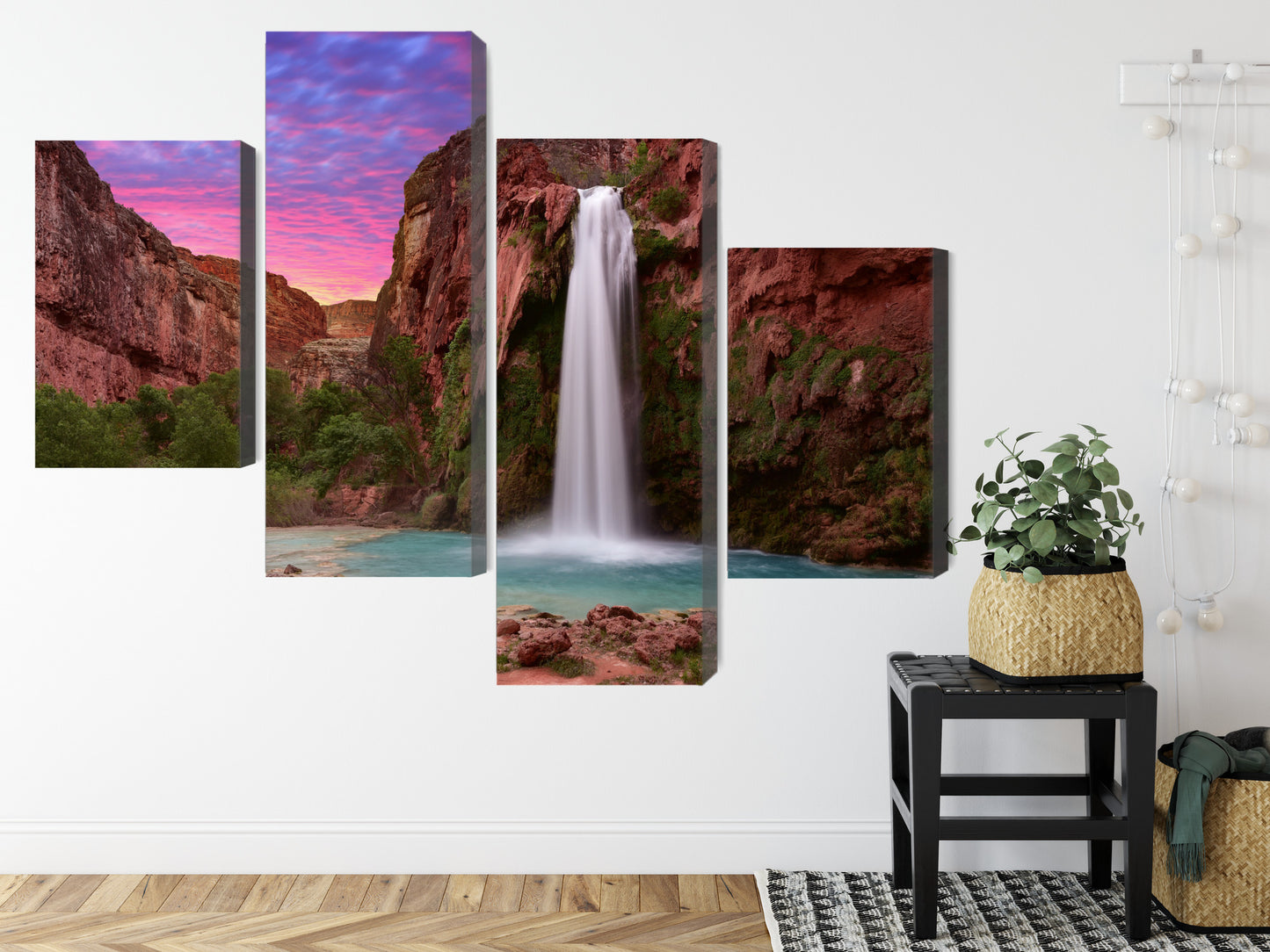 Obraz Wieloczęściowy Wodospady Havasupai – egzotyczna natura do wnętrz boho, naturalnych i nowoczesnych – widok 7