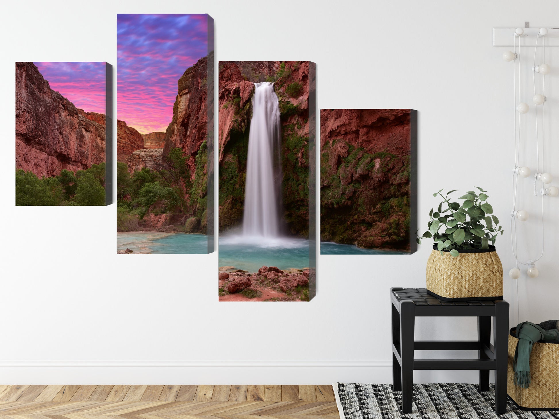 Obraz Wieloczęściowy Wodospady Havasupai – egzotyczna natura do wnętrz boho, naturalnych i nowoczesnych – widok 7