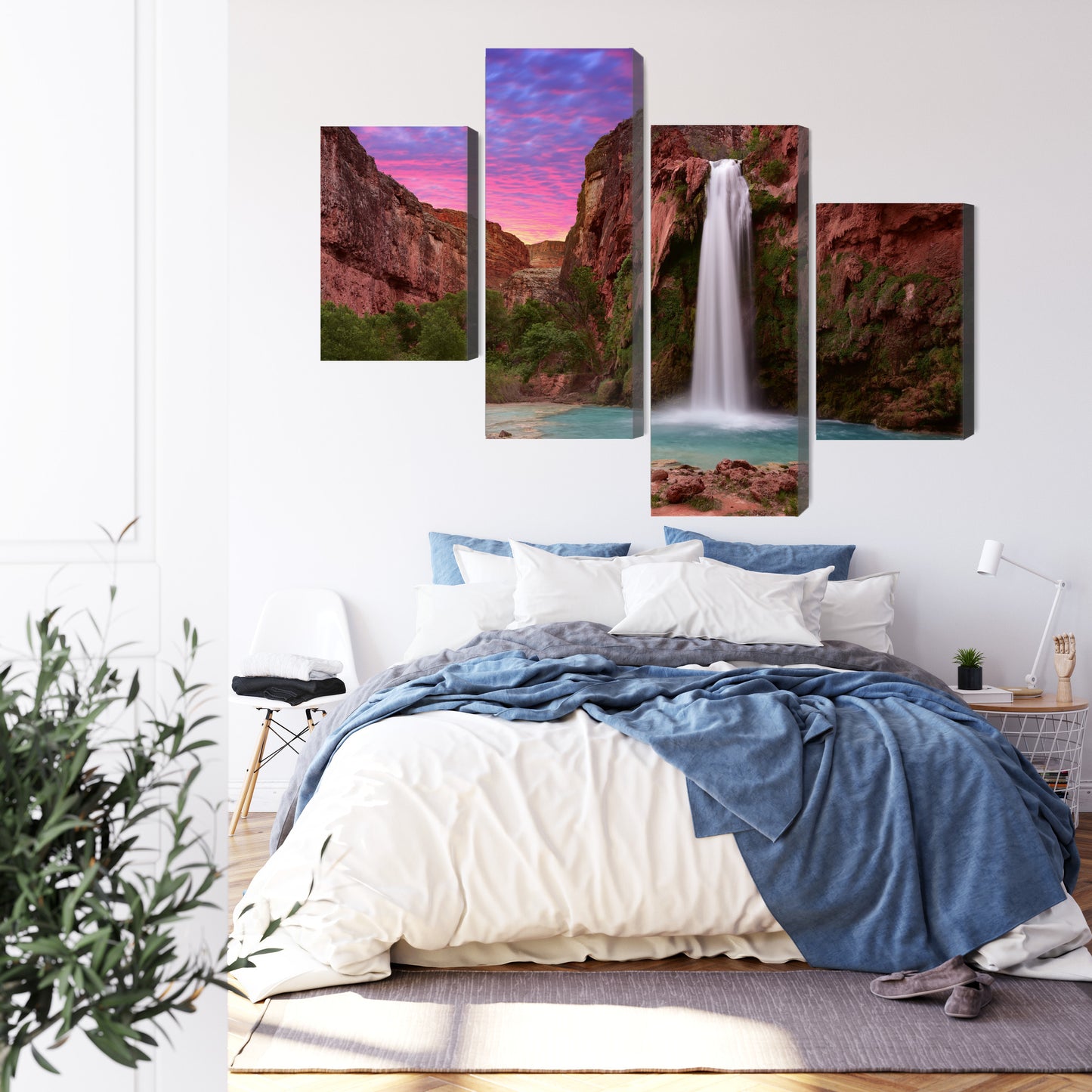 Obraz Wieloczęściowy Wodospady Havasupai – egzotyczna natura do wnętrz boho, naturalnych i nowoczesnych – widok 2
