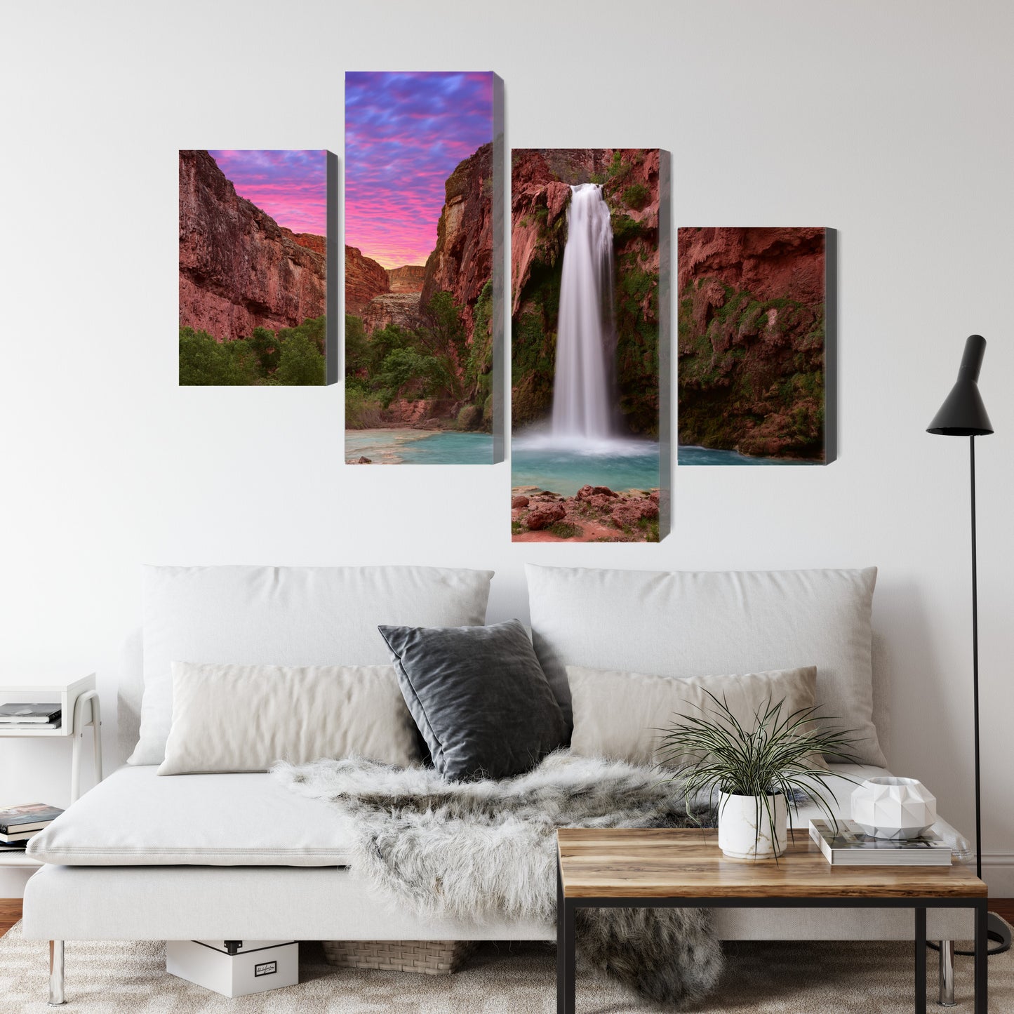 Obraz Wieloczęściowy Wodospady Havasupai – egzotyczna natura do wnętrz boho, naturalnych i nowoczesnych – widok 3