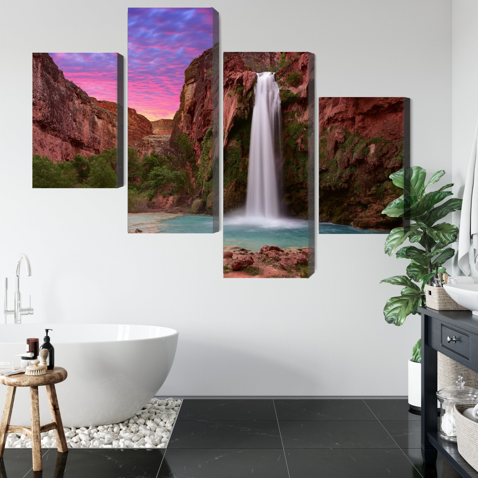 Obraz Wieloczęściowy Wodospady Havasupai – egzotyczna natura do wnętrz boho, naturalnych i nowoczesnych – widok 4