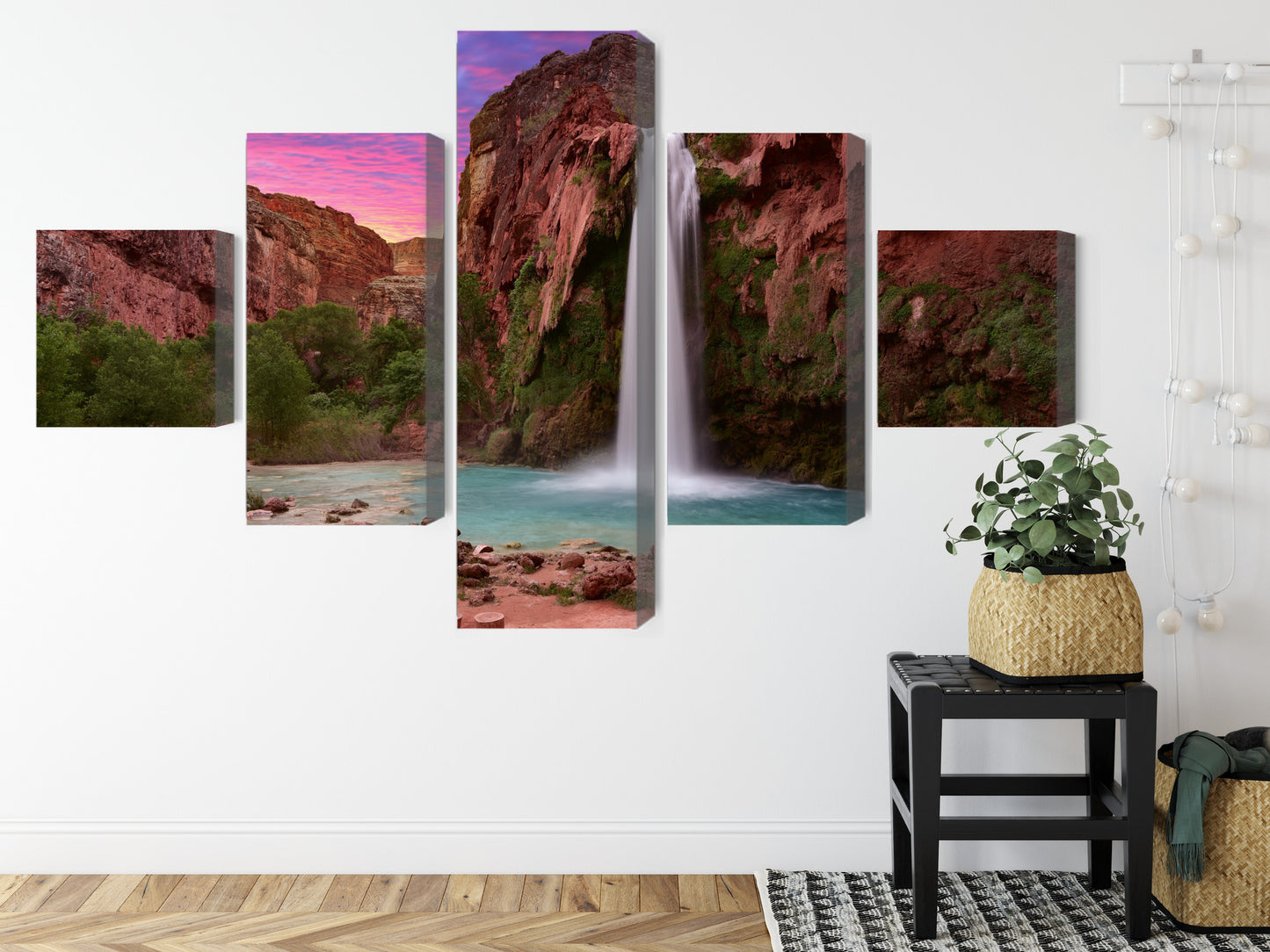 Obraz Wieloczęściowy Wodospady Havasupai – Malownicze Wodospady do wnętrz naturalnych, etnicznych i nowoczesnych – widok 7