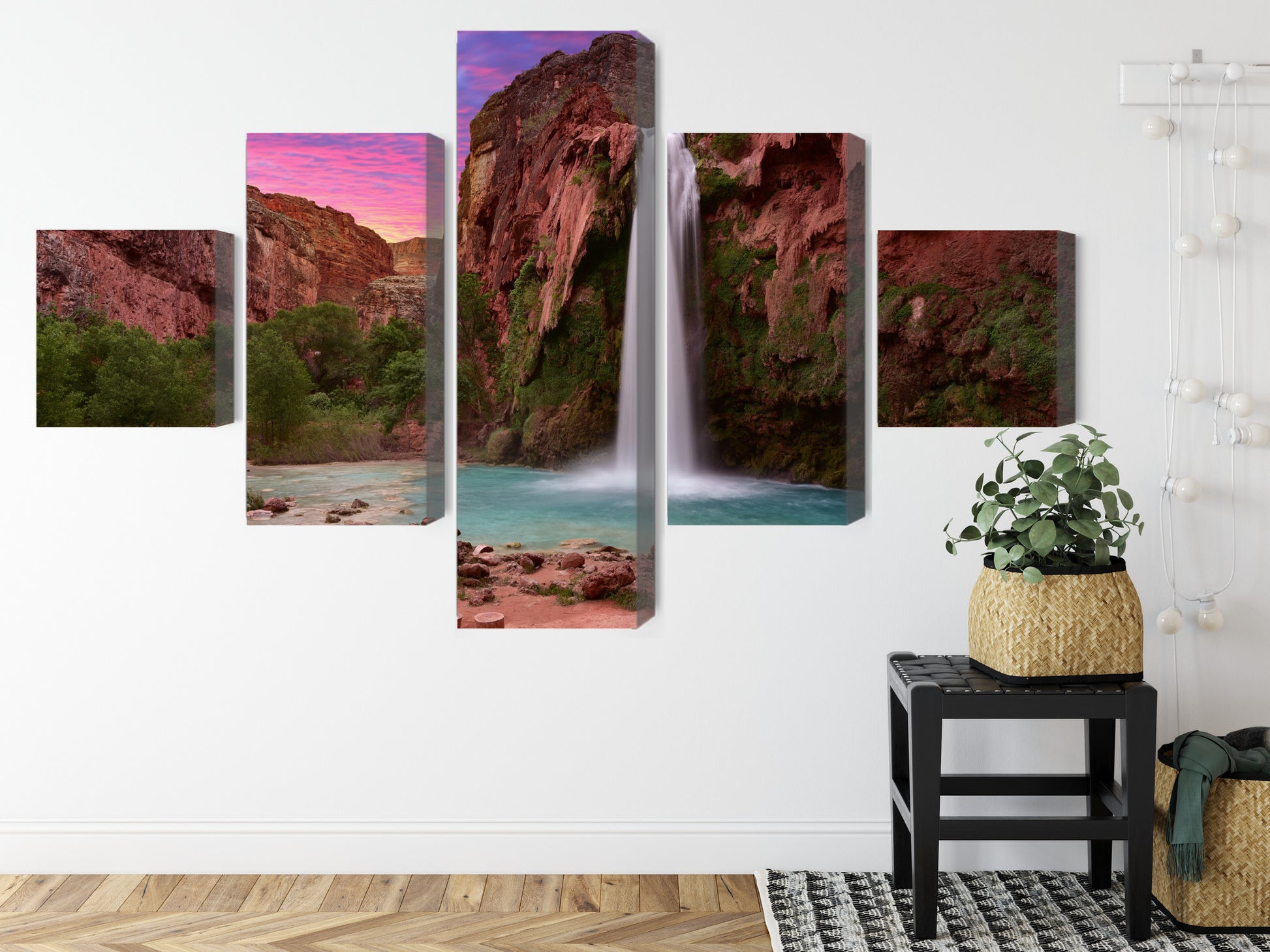 Obraz Wieloczęściowy Wodospady Havasupai – Malownicze Wodospady do wnętrz naturalnych, etnicznych i nowoczesnych – widok 7