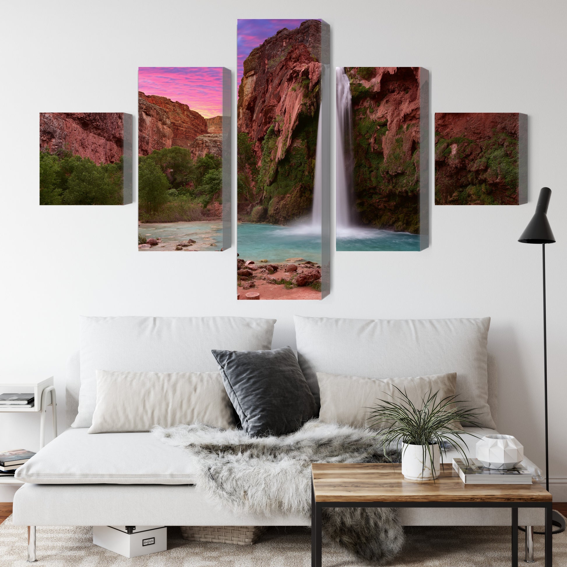 Obraz Wieloczęściowy Wodospady Havasupai – Malownicze Wodospady do wnętrz naturalnych, etnicznych i nowoczesnych – widok 3