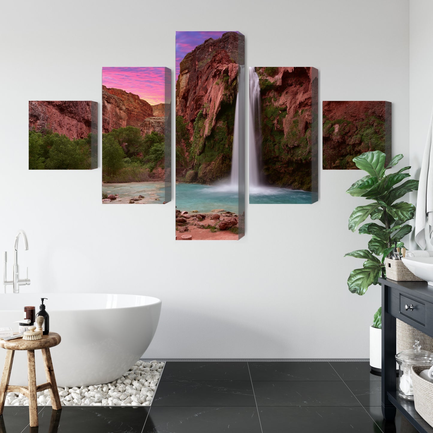 Obraz Wieloczęściowy Wodospady Havasupai – Malownicze Wodospady do wnętrz naturalnych, etnicznych i nowoczesnych – widok 4