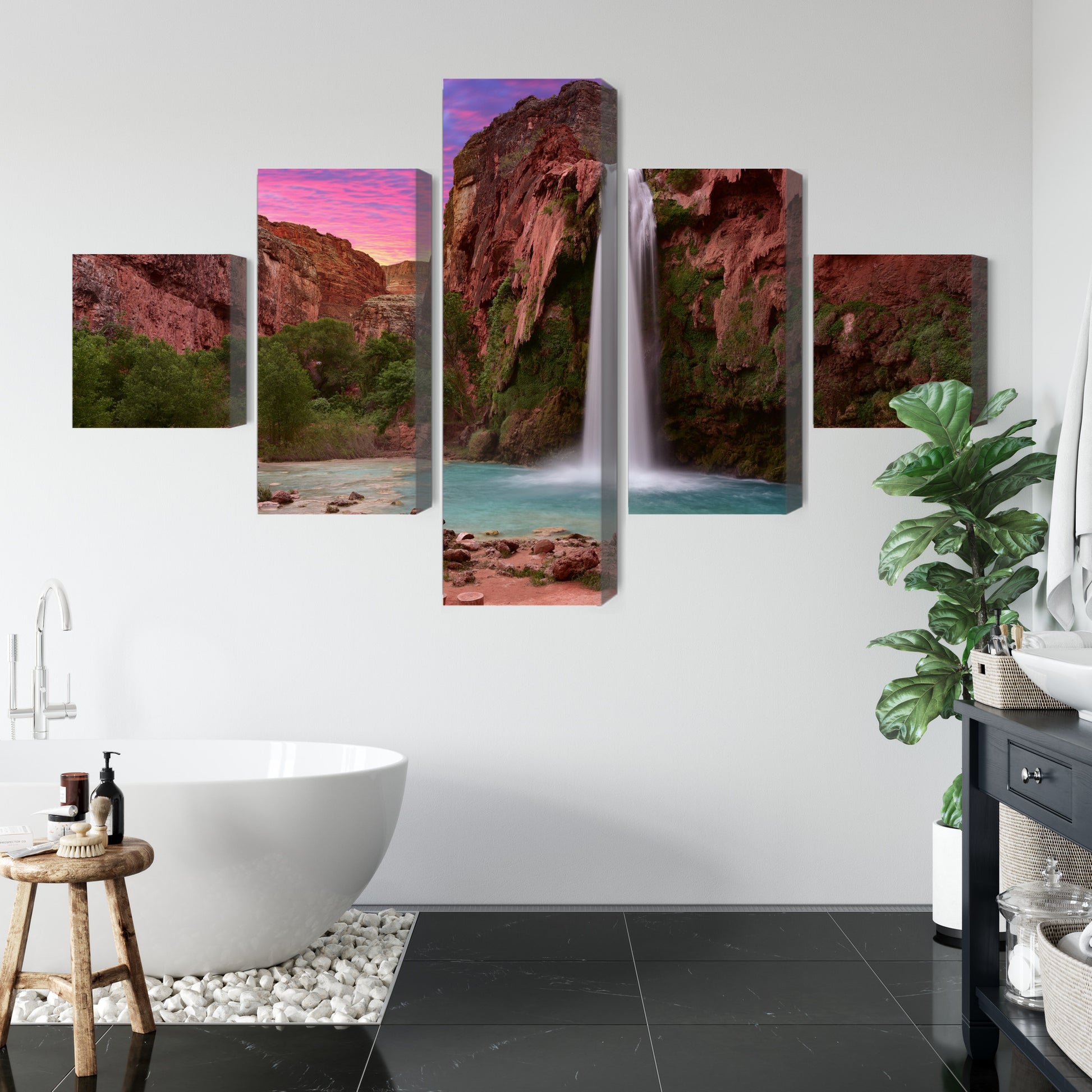 Obraz Wieloczęściowy Wodospady Havasupai – Malownicze Wodospady do wnętrz naturalnych, etnicznych i nowoczesnych – widok 4