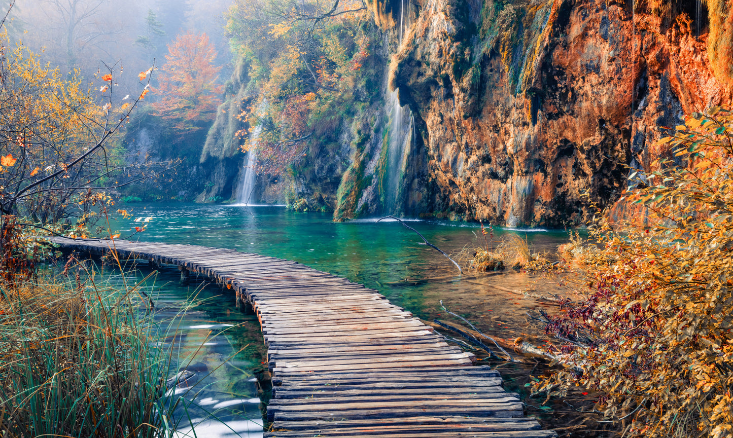 Obraz Wieloczęściowy Jeziora Plitwickie – spokojny krajobraz do wnętrz naturalnych, skandynawskich 250x150