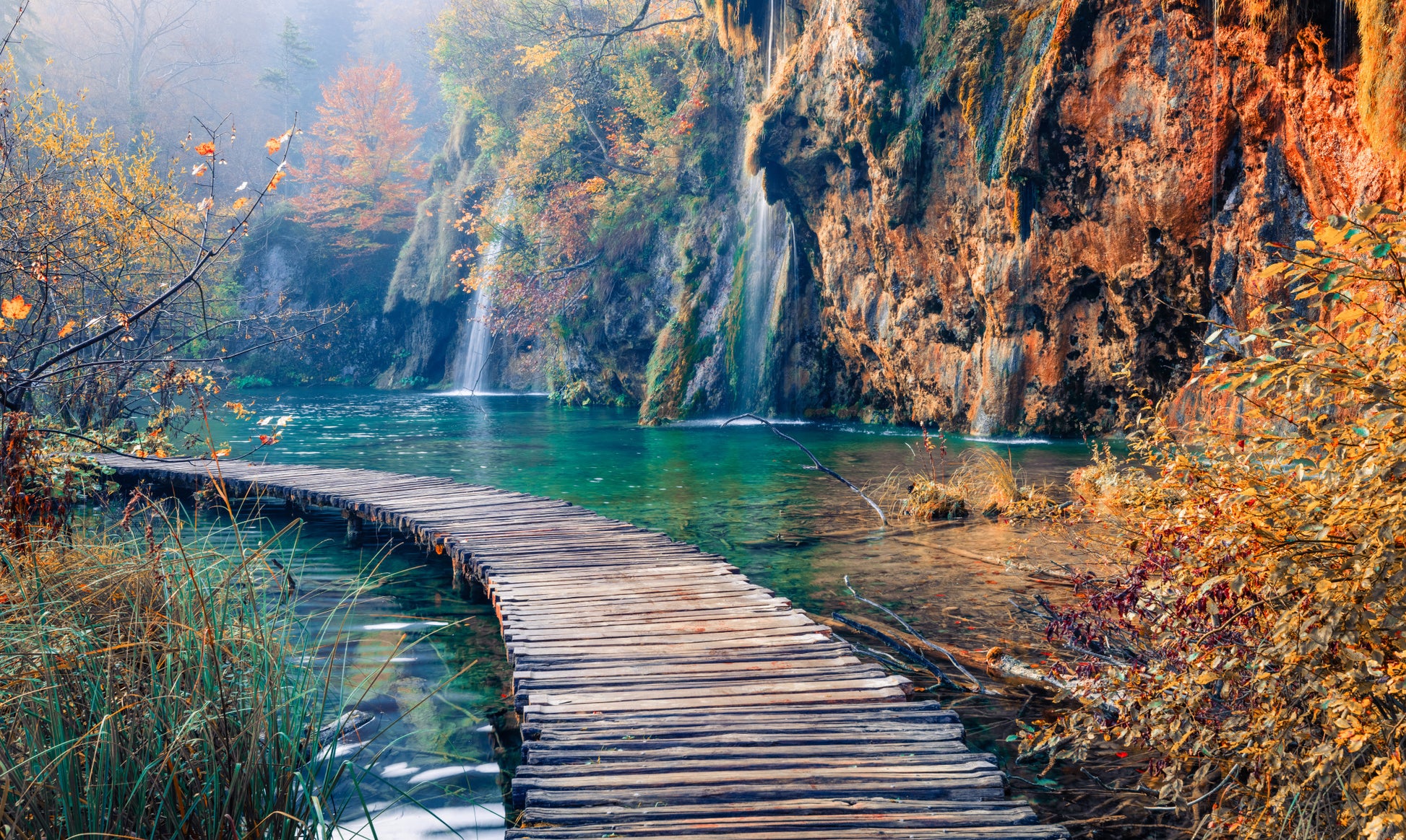 Obraz Wieloczęściowy Jeziora Plitwickie – spokojny krajobraz do wnętrz naturalnych, skandynawskich 250x150