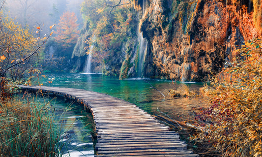 Obraz Wieloczęściowy Jeziora Plitwickie – spokojny krajobraz do wnętrz naturalnych, skandynawskich 250x150
