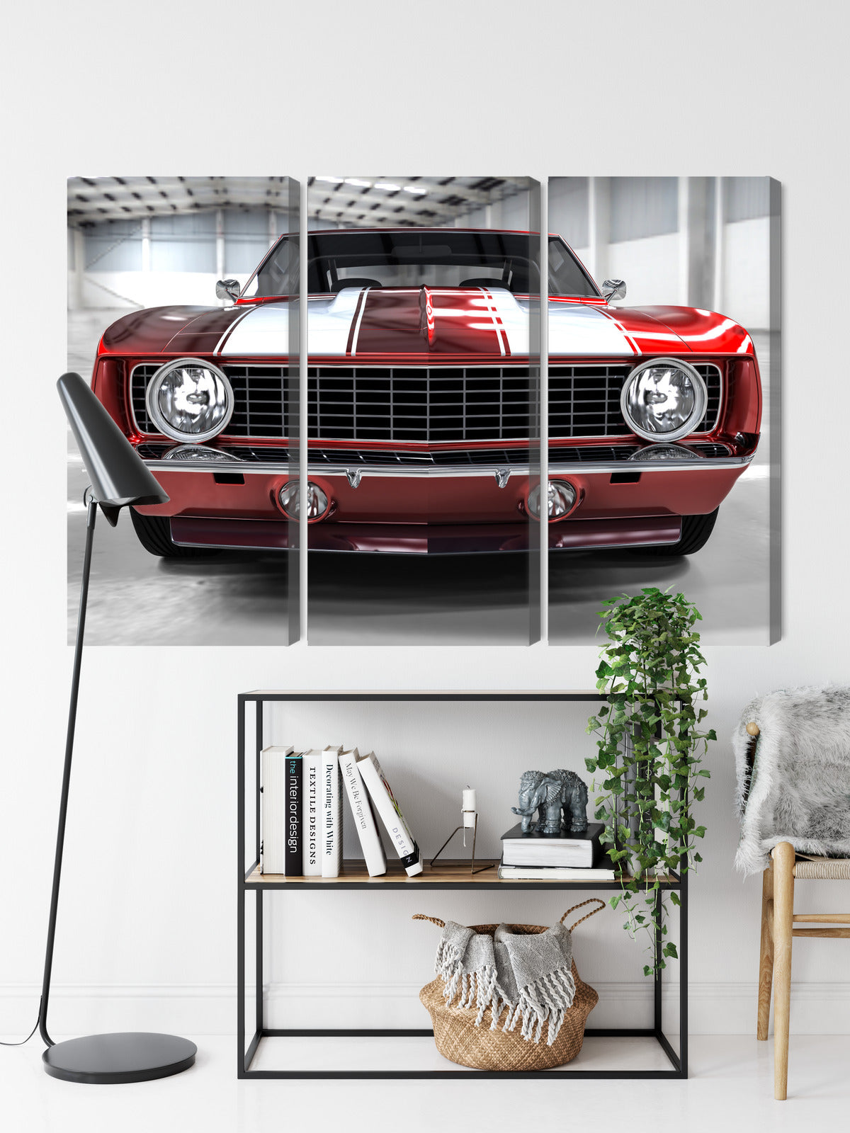 Obraz Wieloczęściowy Czerwony Muscle Car – dynamiczny klasyk do wnętrz industrialnych i nowoczesnych – widok 8