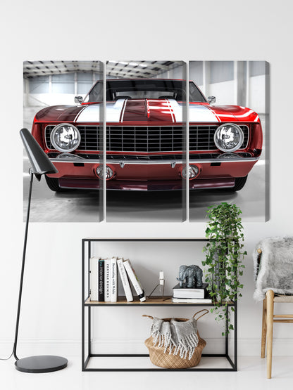 Obraz Wieloczęściowy Czerwony Muscle Car – dynamiczny klasyk do wnętrz industrialnych i nowoczesnych – widok 8