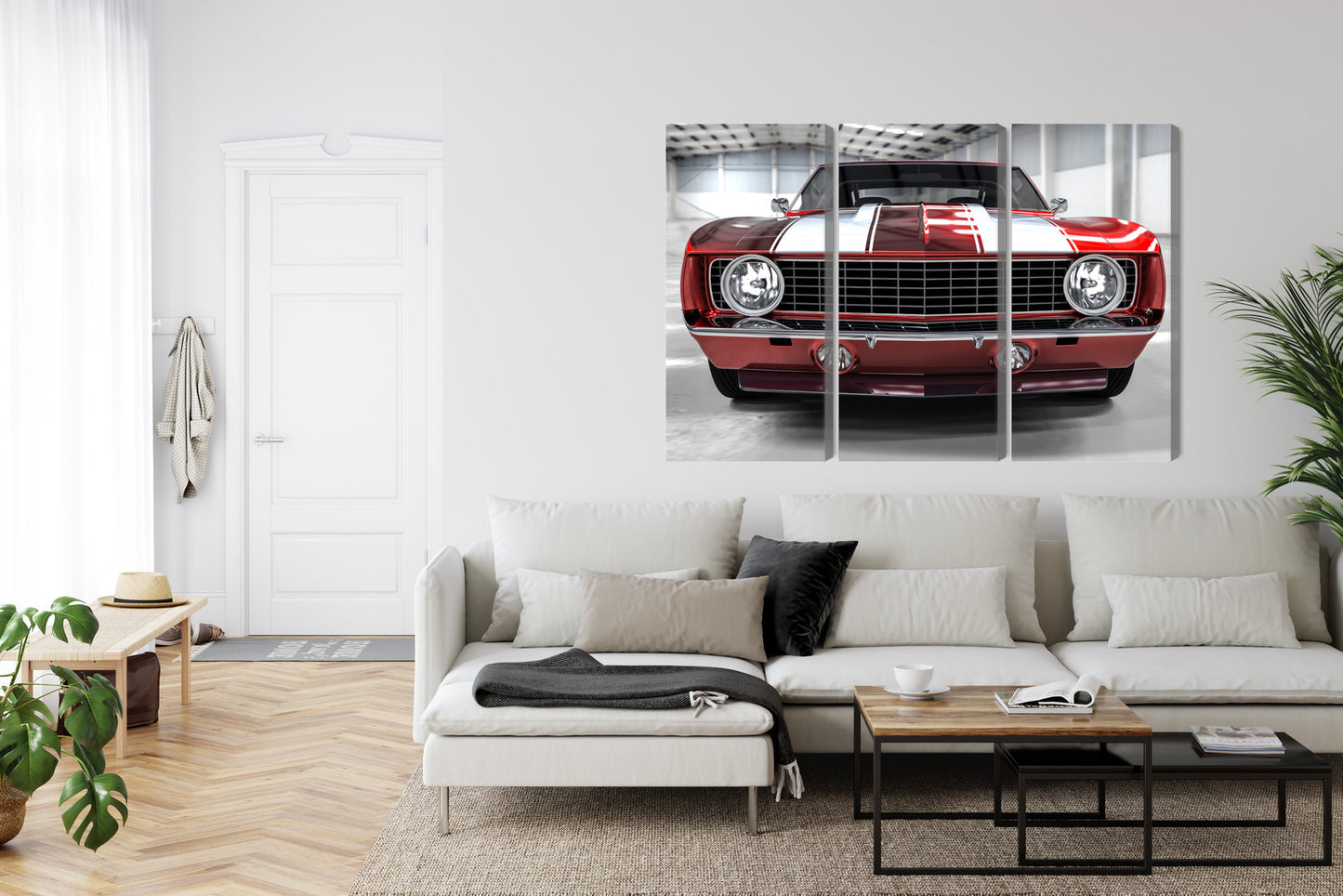 Obraz Wieloczęściowy Czerwony Muscle Car – dynamiczny klasyk do wnętrz industrialnych i nowoczesnych – widok 5