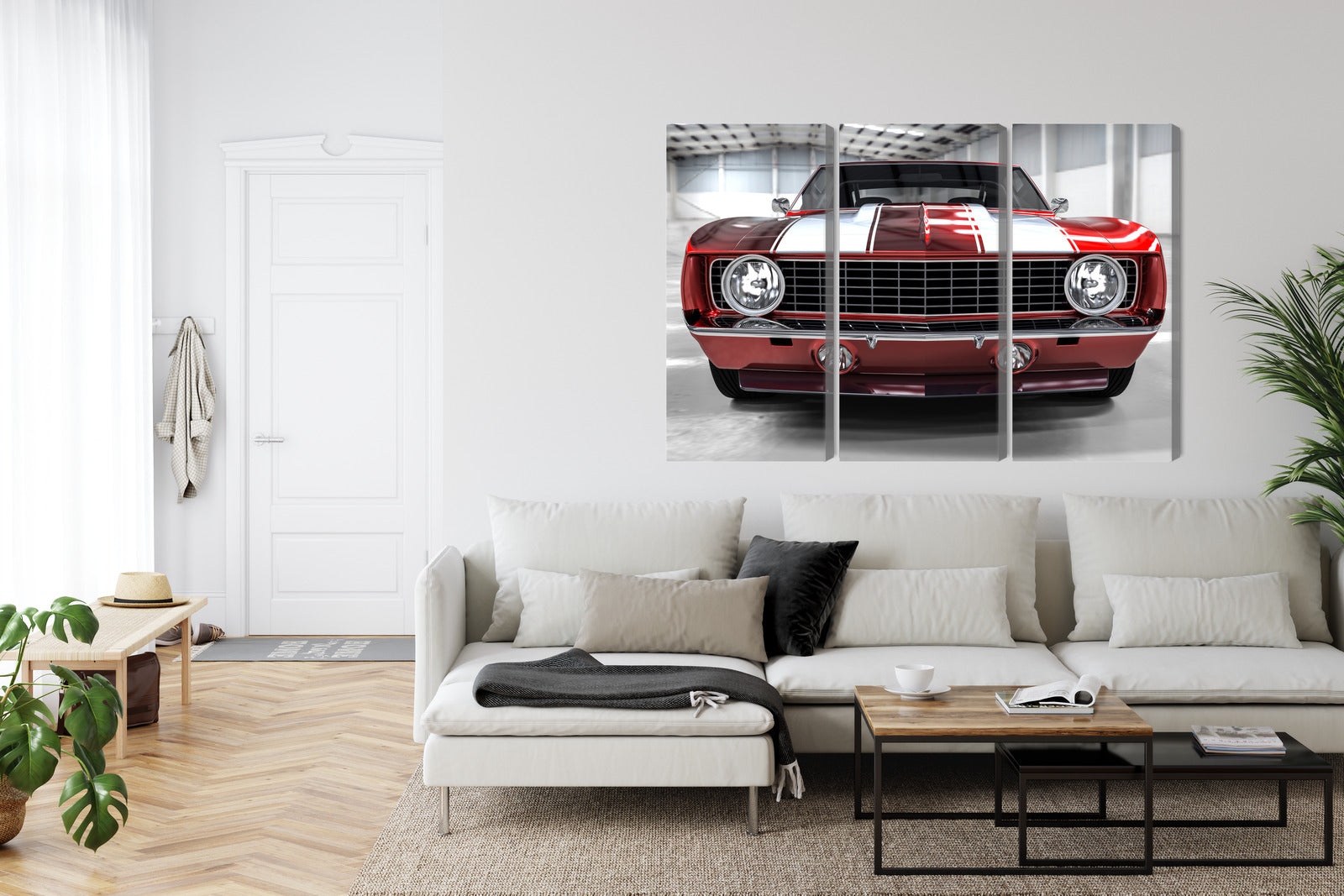 Obraz Wieloczęściowy Czerwony Muscle Car – dynamiczny klasyk do wnętrz industrialnych i nowoczesnych – widok 5
