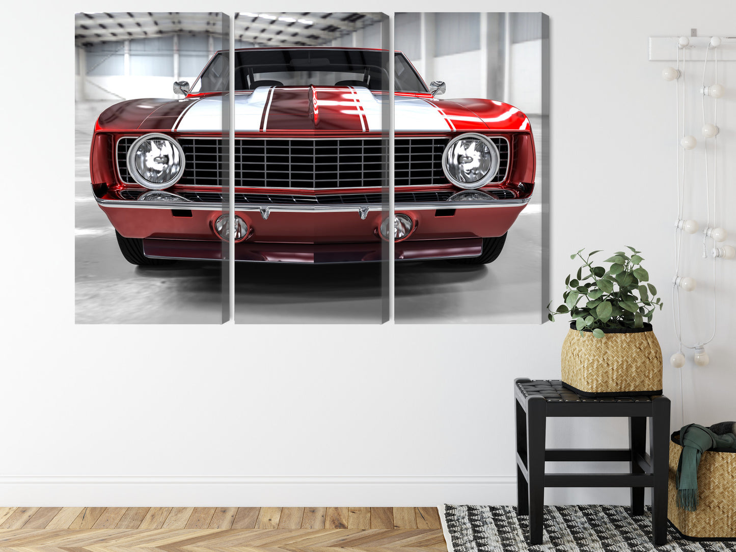 Obraz Wieloczęściowy Czerwony Muscle Car – dynamiczny klasyk do wnętrz industrialnych i nowoczesnych – widok 7