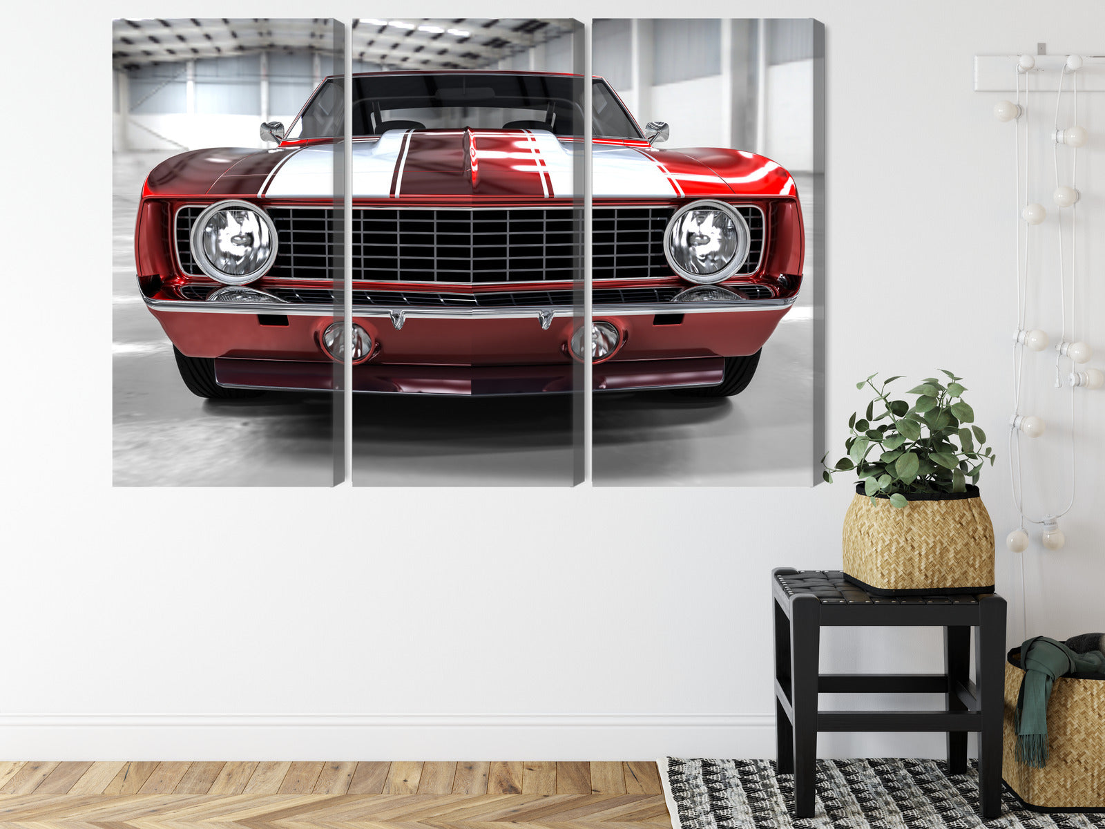 Obraz Wieloczęściowy Czerwony Muscle Car – dynamiczny klasyk do wnętrz industrialnych i nowoczesnych – widok 7