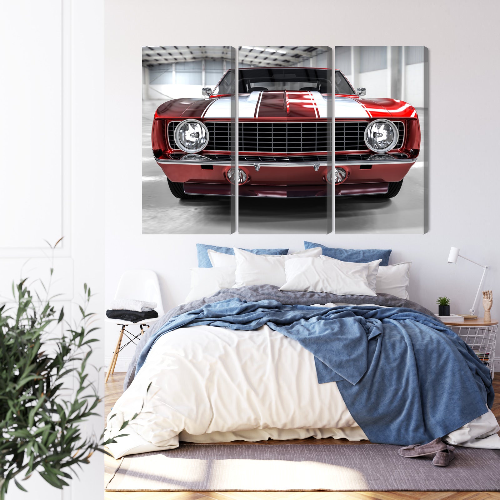 Obraz Wieloczęściowy Czerwony Muscle Car – dynamiczny klasyk do wnętrz industrialnych i nowoczesnych – widok 2
