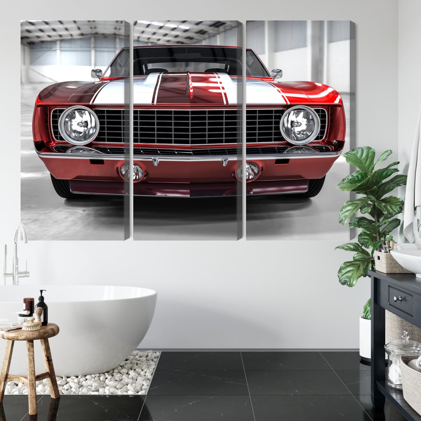 Obraz Wieloczęściowy Czerwony Muscle Car – dynamiczny klasyk do wnętrz industrialnych i nowoczesnych – widok 4