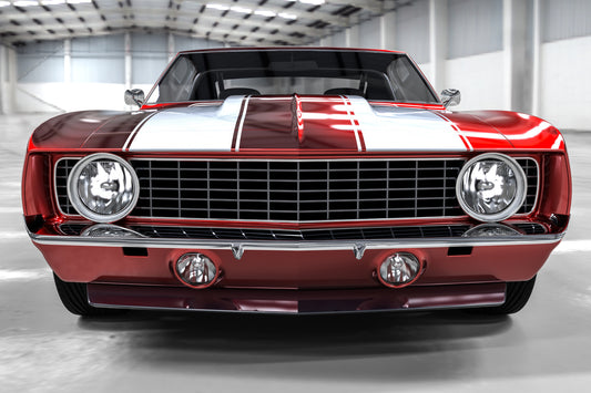 Obraz Wieloczęściowy Czerwony Muscle Car – dynamiczny klasyk do wnętrz industrialnych i nowoczesnych 180x120