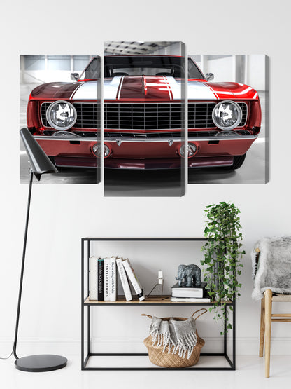 Obraz Wieloczęściowy Czerwony Muscle Car – ikoniczny do wnętrz industrialnych i motoryzacyjnych – widok 8