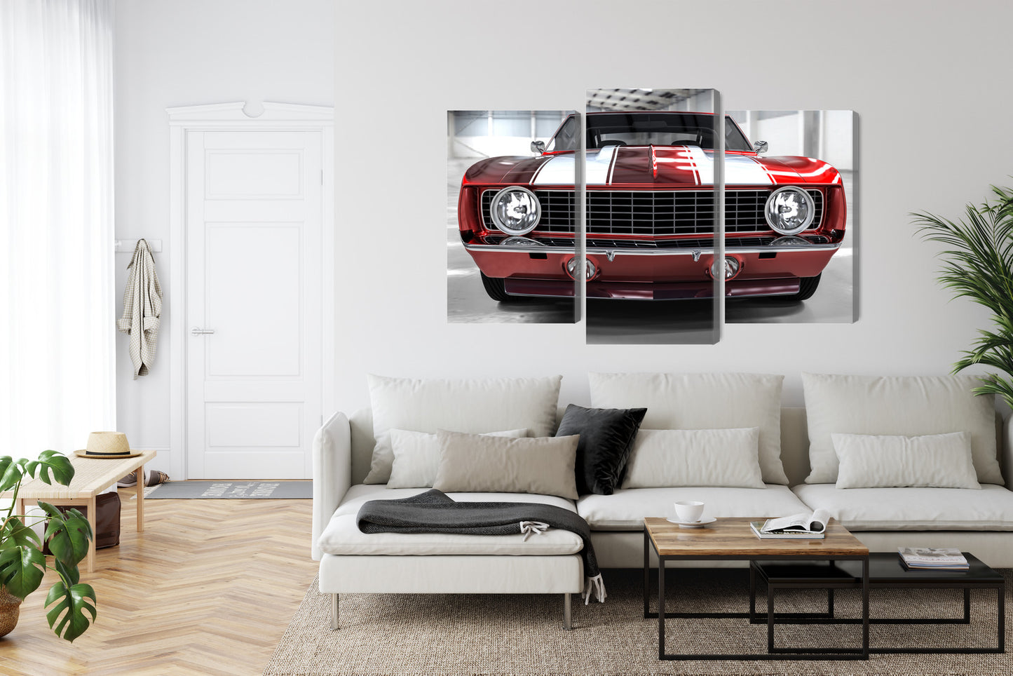 Obraz Wieloczęściowy Czerwony Muscle Car – ikoniczny do wnętrz industrialnych i motoryzacyjnych – widok 5