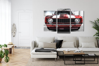 Obraz Wieloczęściowy Czerwony Muscle Car – ikoniczny do wnętrz industrialnych i motoryzacyjnych – widok 5