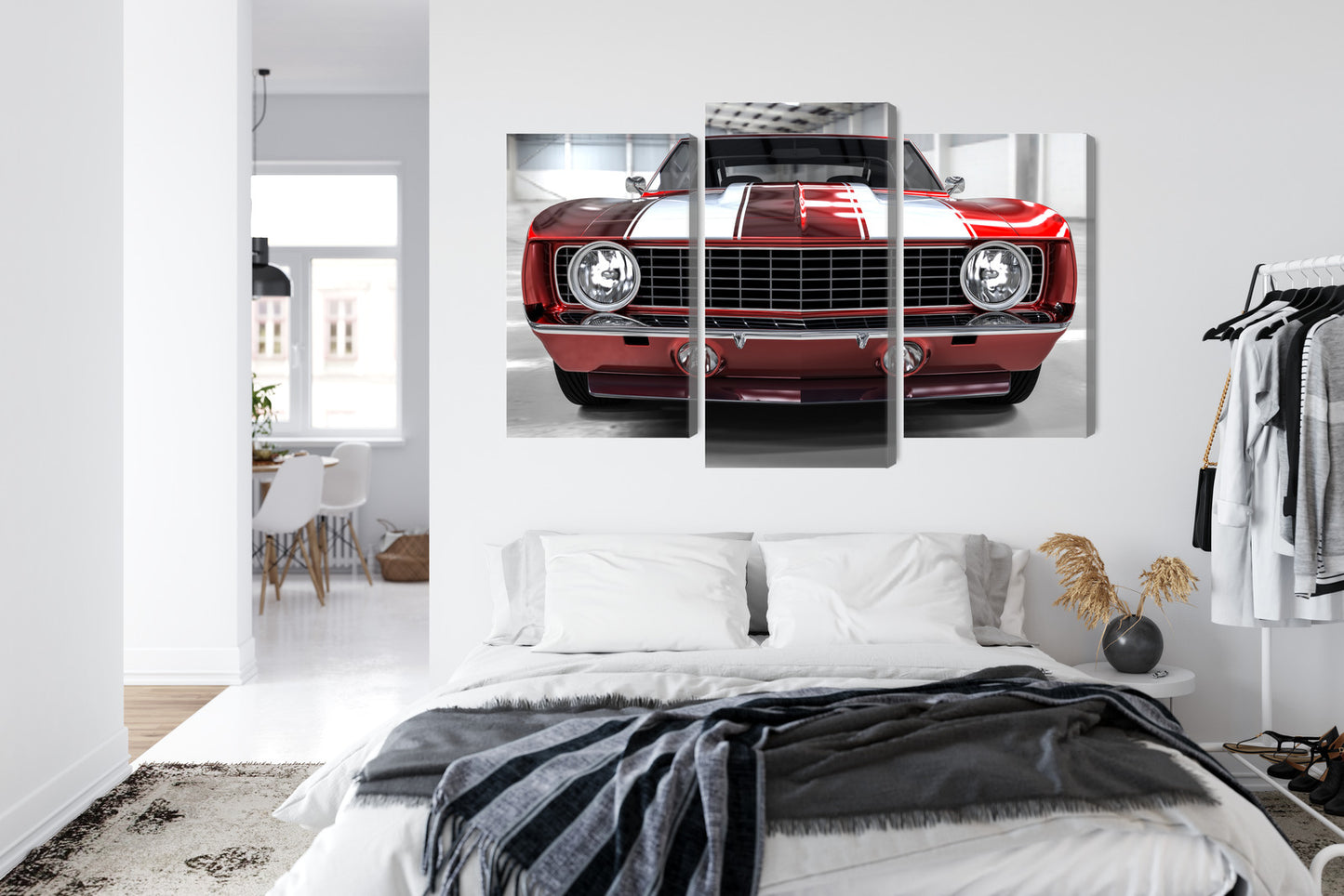 Obraz Wieloczęściowy Czerwony Muscle Car – ikoniczny do wnętrz industrialnych i motoryzacyjnych – widok 6