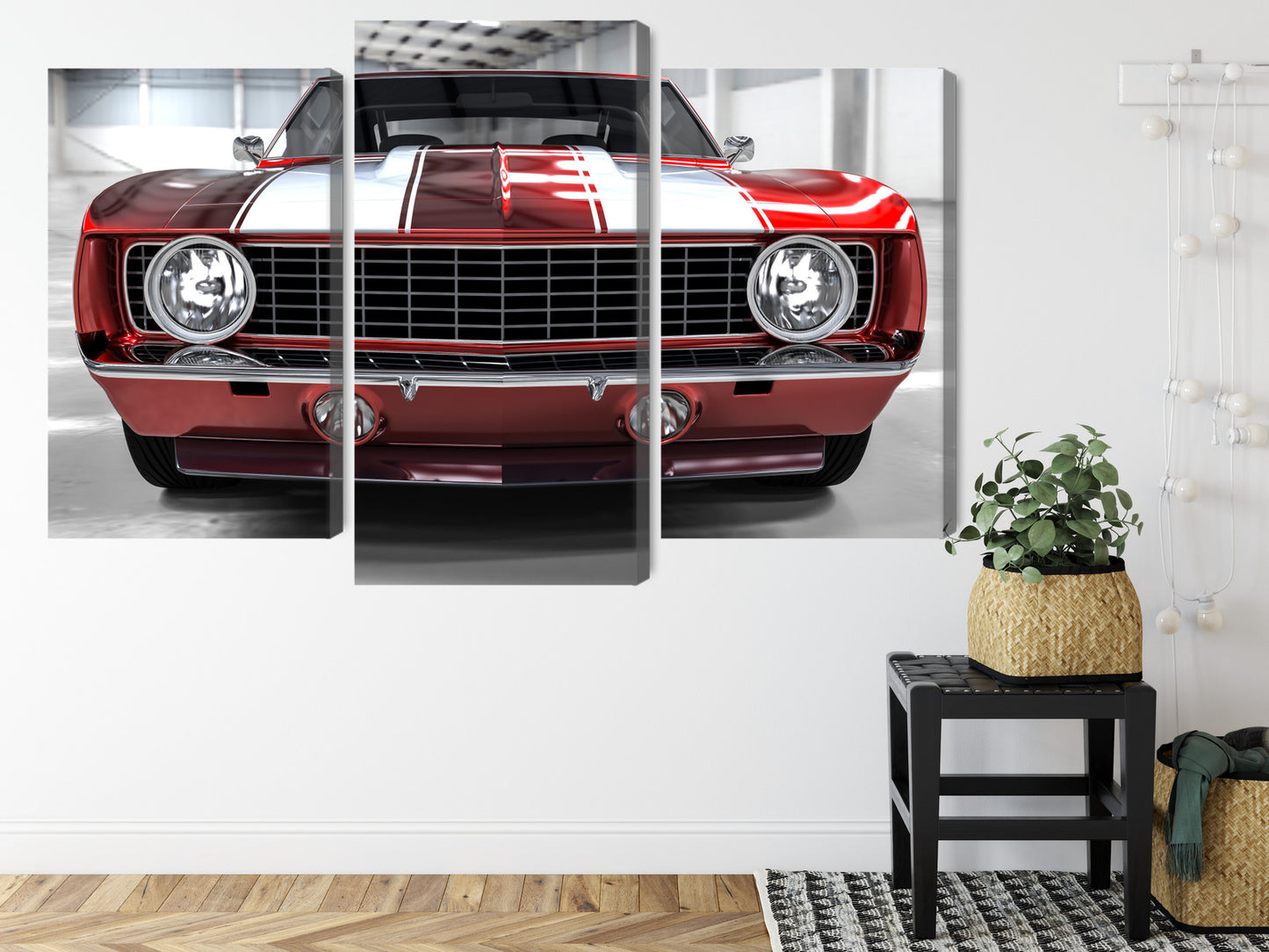 Obraz Wieloczęściowy Czerwony Muscle Car – ikoniczny do wnętrz industrialnych i motoryzacyjnych – widok 7