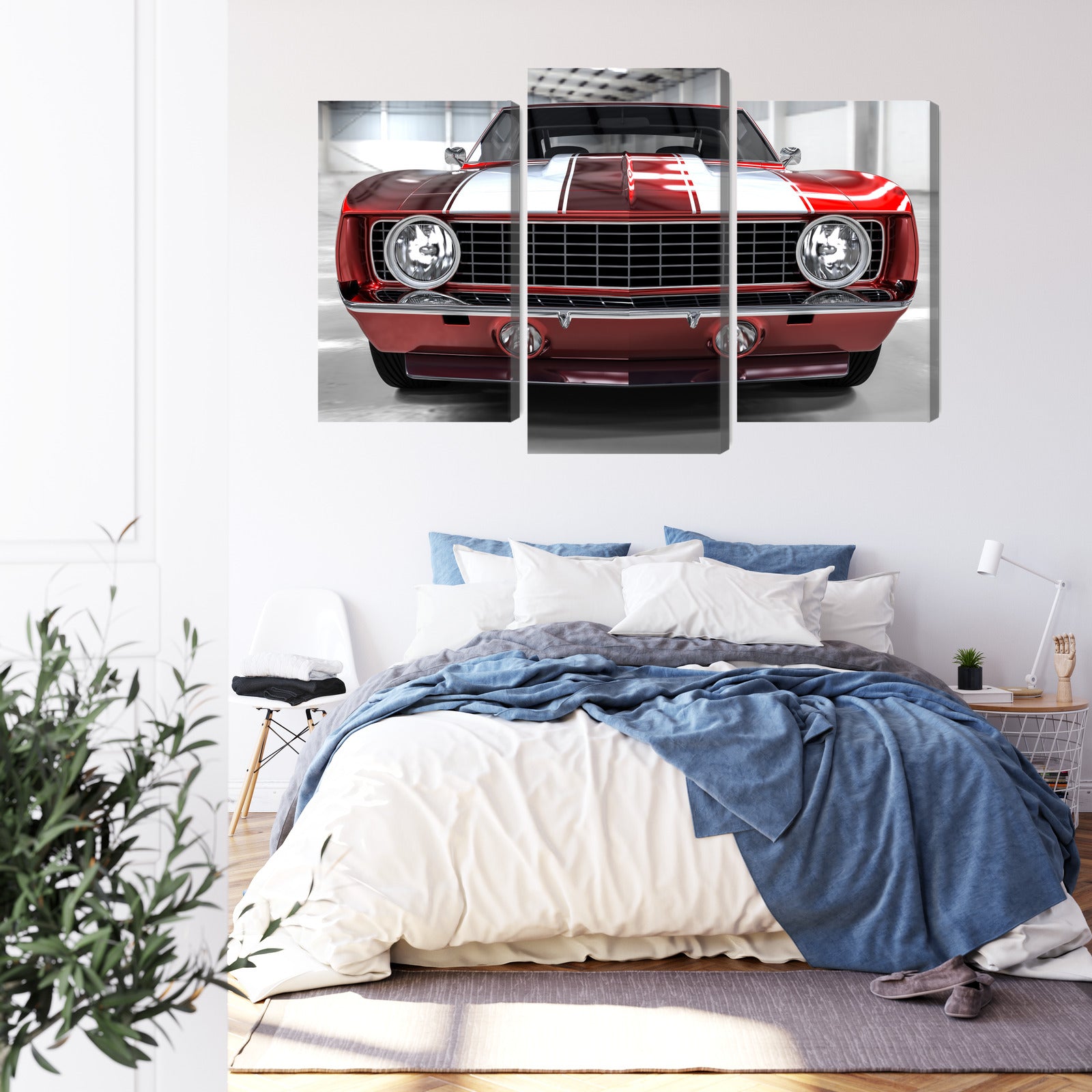 Obraz Wieloczęściowy Czerwony Muscle Car – ikoniczny do wnętrz industrialnych i motoryzacyjnych – widok 2