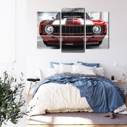Obraz Wieloczęściowy Czerwony Muscle Car – ikoniczny do wnętrz industrialnych i motoryzacyjnych – widok 2