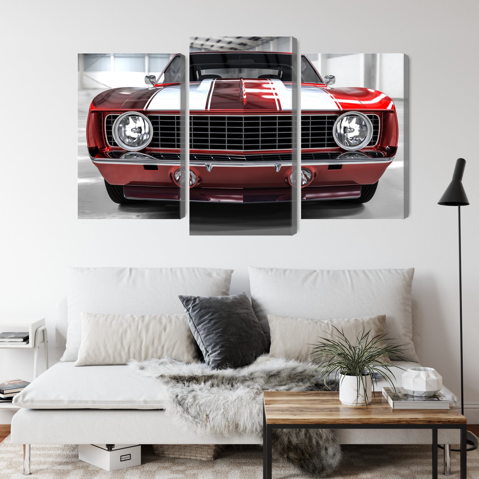 Obraz Wieloczęściowy Czerwony Muscle Car – ikoniczny do wnętrz industrialnych i motoryzacyjnych – widok 3