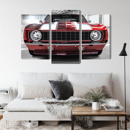 Obraz Wieloczęściowy Czerwony Muscle Car – ikoniczny do wnętrz industrialnych i motoryzacyjnych – widok 3