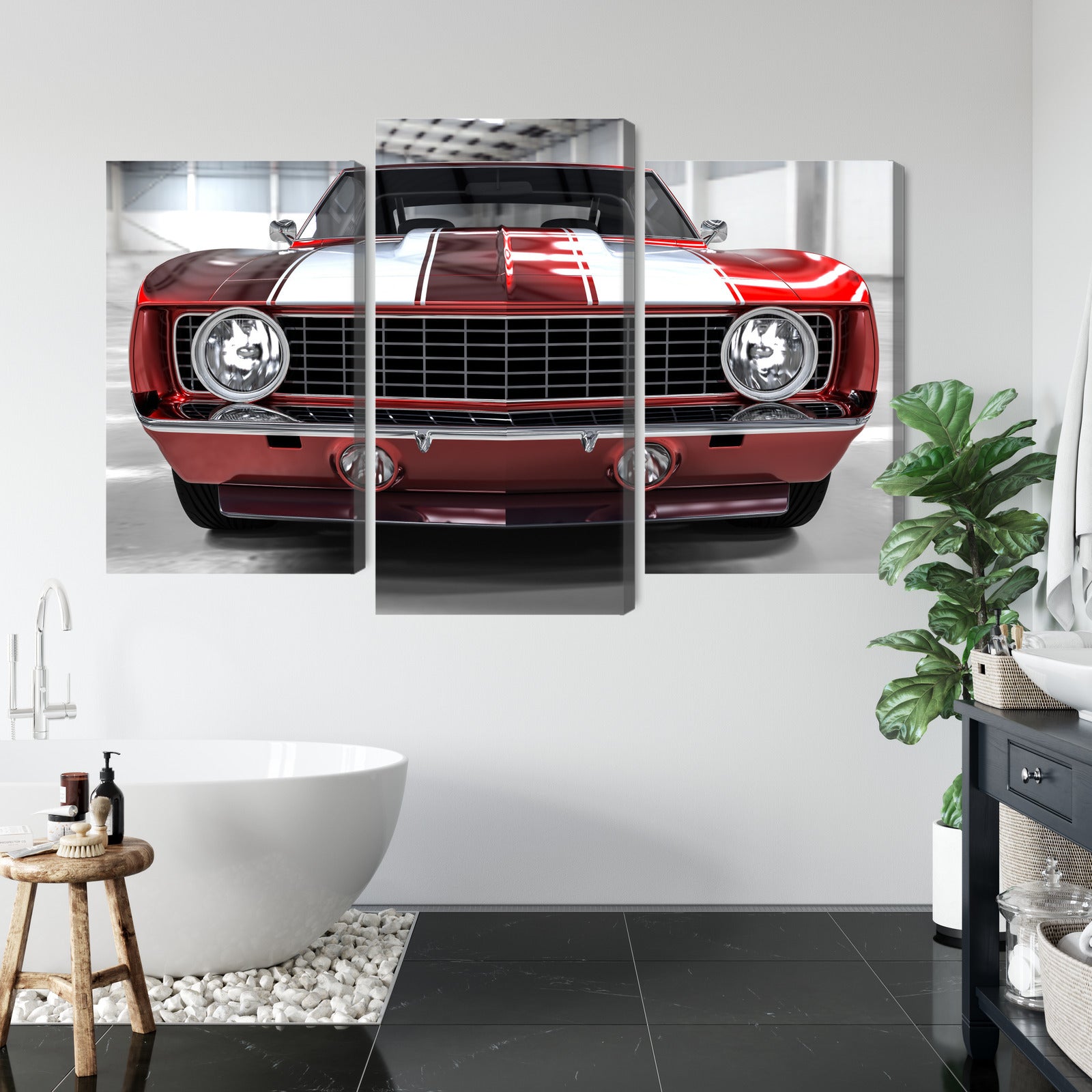 Obraz Wieloczęściowy Czerwony Muscle Car – ikoniczny do wnętrz industrialnych i motoryzacyjnych – widok 4