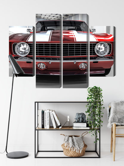 Obraz Wieloczęściowy Czerwony Muscle Car – dynamiczny retro do wnętrz industrialnych i loftowych – widok 8
