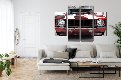 Obraz Wieloczęściowy Czerwony Muscle Car – dynamiczny retro do wnętrz industrialnych i loftowych – widok 5