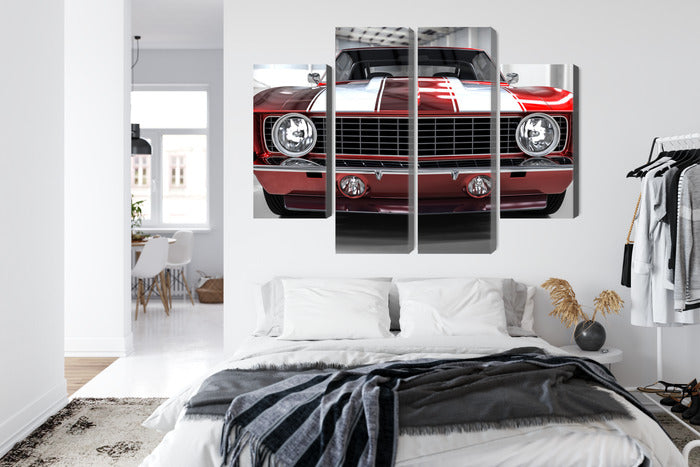 Obraz Wieloczęściowy Czerwony Muscle Car – dynamiczny retro do wnętrz industrialnych i loftowych – widok 6