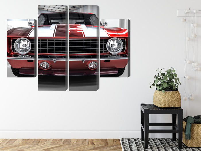 Obraz Wieloczęściowy Czerwony Muscle Car – dynamiczny retro do wnętrz industrialnych i loftowych – widok 7