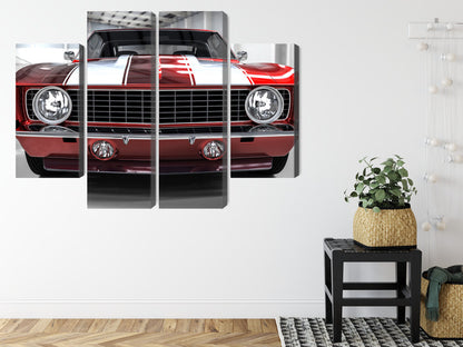 Obraz Wieloczęściowy Czerwony Muscle Car – dynamiczny retro do wnętrz industrialnych i loftowych – widok 7