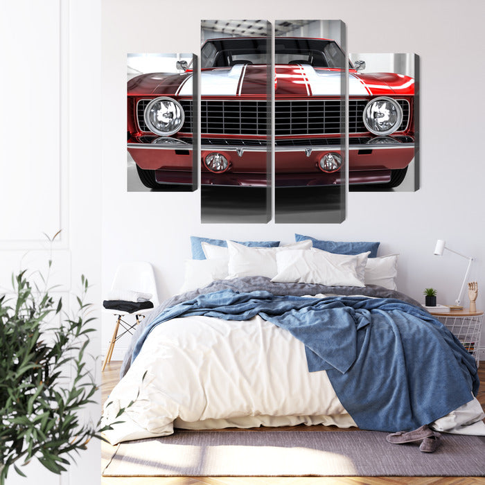 Obraz Wieloczęściowy Czerwony Muscle Car – dynamiczny retro do wnętrz industrialnych i loftowych – widok 2