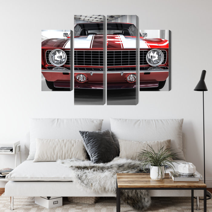 Obraz Wieloczęściowy Czerwony Muscle Car – dynamiczny retro do wnętrz industrialnych i loftowych – widok 3