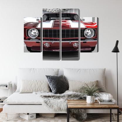 Obraz Wieloczęściowy Czerwony Muscle Car – dynamiczny retro do wnętrz industrialnych i loftowych – widok 3