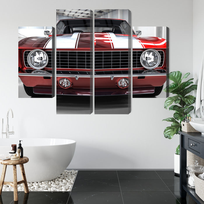 Obraz Wieloczęściowy Czerwony Muscle Car – dynamiczny retro do wnętrz industrialnych i loftowych – widok 4
