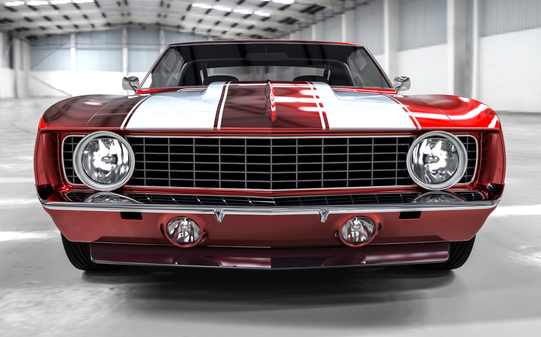 Obraz Wieloczęściowy Czerwony Muscle Car w Garażu – wyrazista motoryzacja do wnętrz loftowych i męskich 240x150