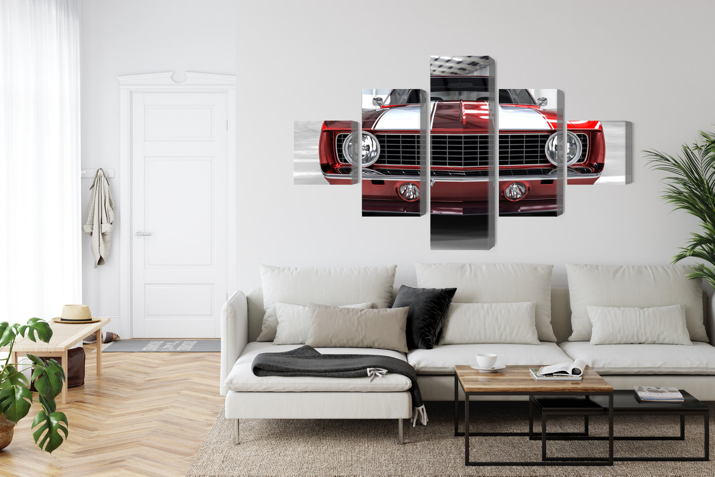 Obraz Wieloczęściowy Czerwony Muscle Car – Industrialny akcent motoryzacyjny do wnętrz loftowych i nowoczesnych – widok 5