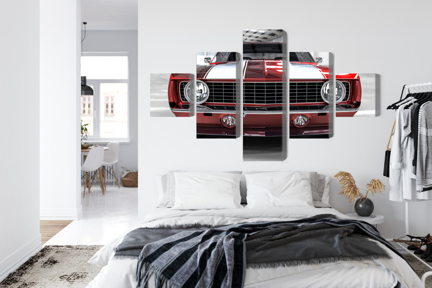 Obraz Wieloczęściowy Czerwony Muscle Car – Industrialny akcent motoryzacyjny do wnętrz loftowych i nowoczesnych – widok 6