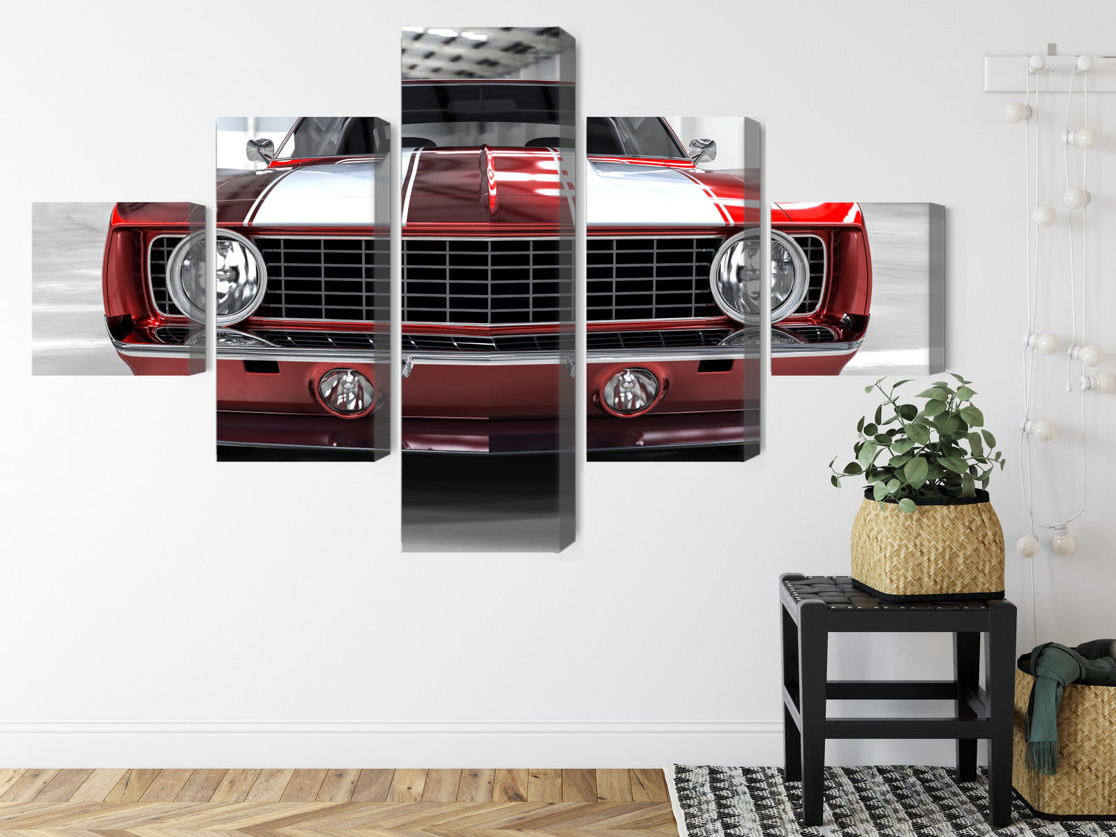 Obraz Wieloczęściowy Czerwony Muscle Car – Industrialny akcent motoryzacyjny do wnętrz loftowych i nowoczesnych – widok 7