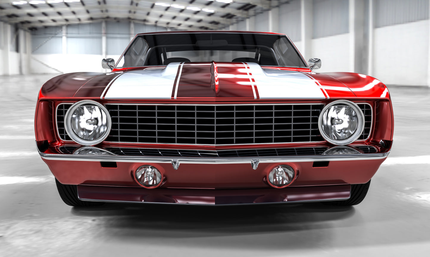 Obraz Wieloczęściowy Czerwony Muscle Car – Industrialny akcent motoryzacyjny do wnętrz loftowych i nowoczesnych 250x150