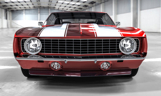 Obraz Wieloczęściowy Czerwony Muscle Car – Industrialny akcent motoryzacyjny do wnętrz loftowych i nowoczesnych 250x150